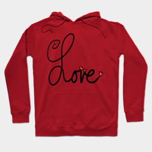 Black Cursive Written Word Love with Red Hearts Hoodie